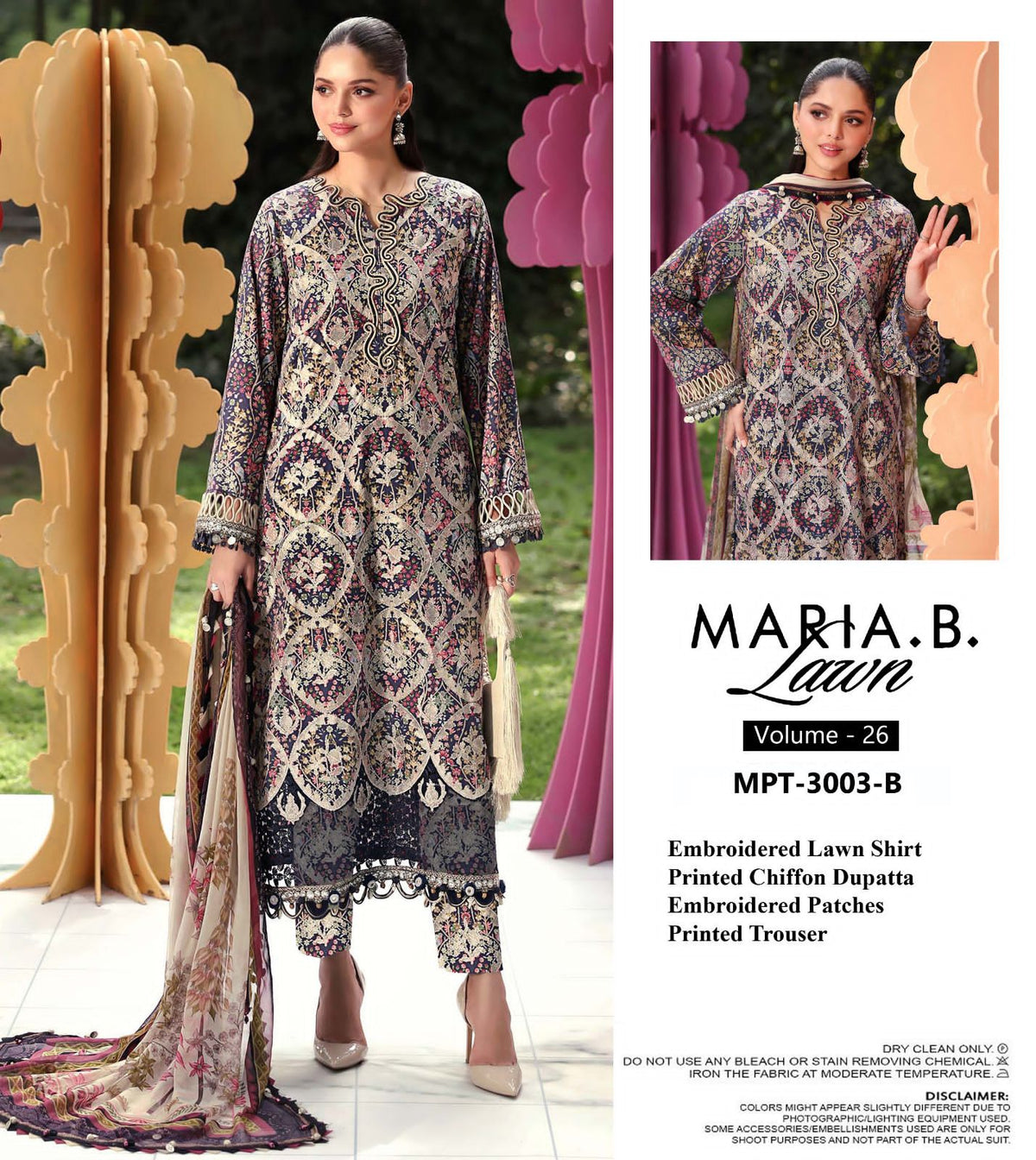 Maria B Embroidered Lawn Ensemble with Pearl Detailing